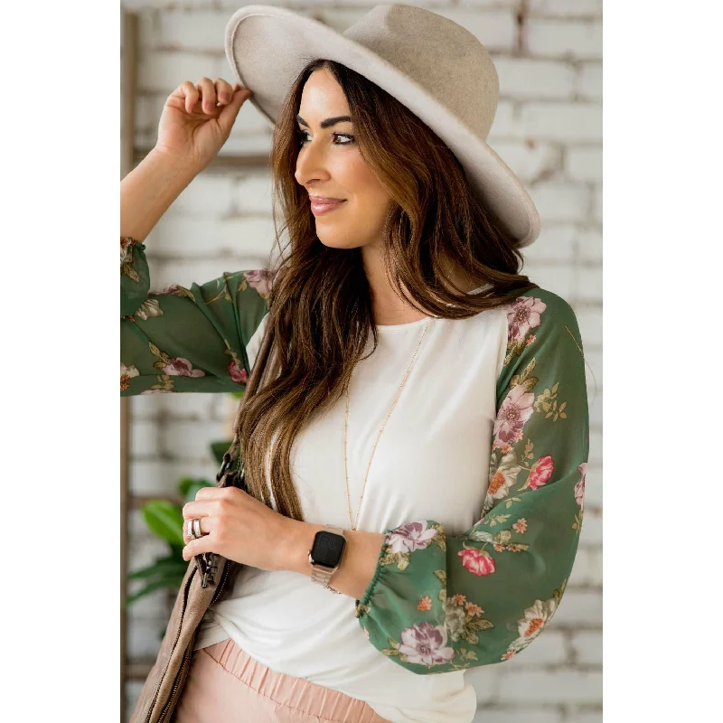 Best Price of the Season!Floral Sheer Sleeve Blouse
