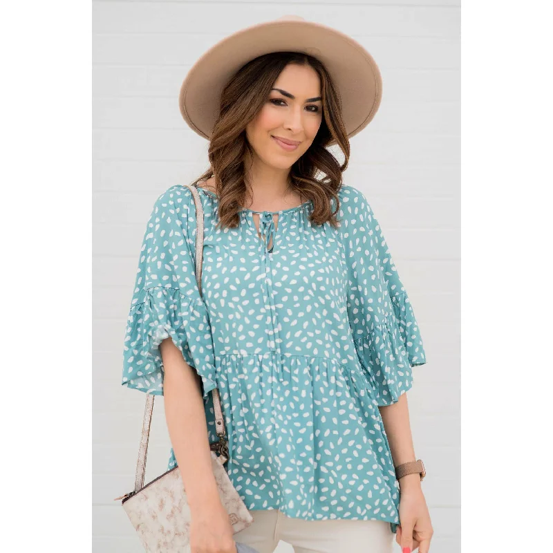 Act Fast – Limited Time Savings!Flowy Sleeved Speckled Tie Neck Blouse