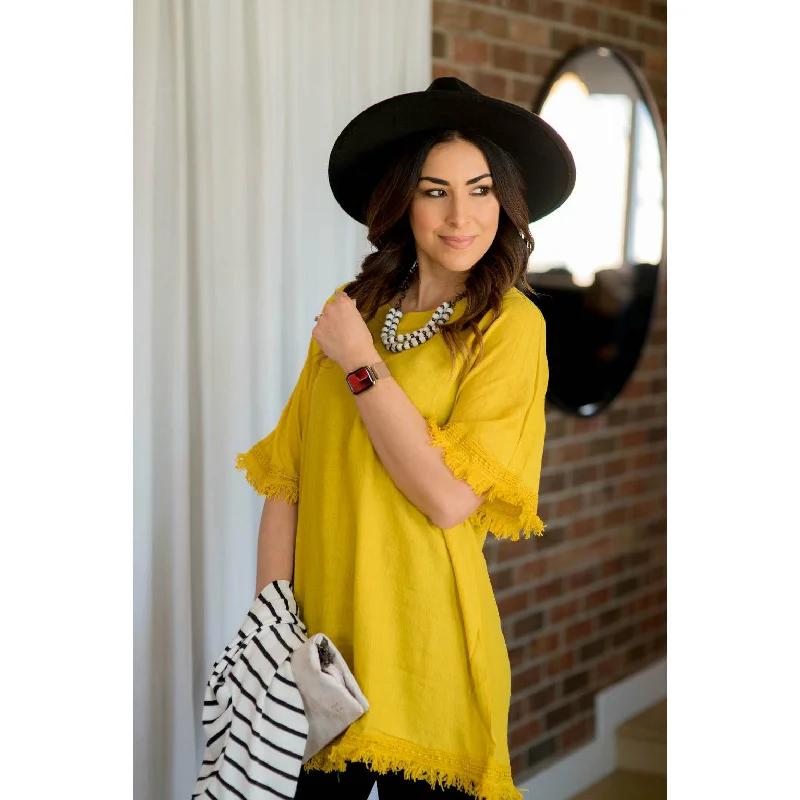 Buy More, Pay Less!Fringe Trim Blouse - Mustard