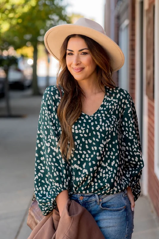 Best Deals Just for You!Leopard Cinched Sleeve V Blouse