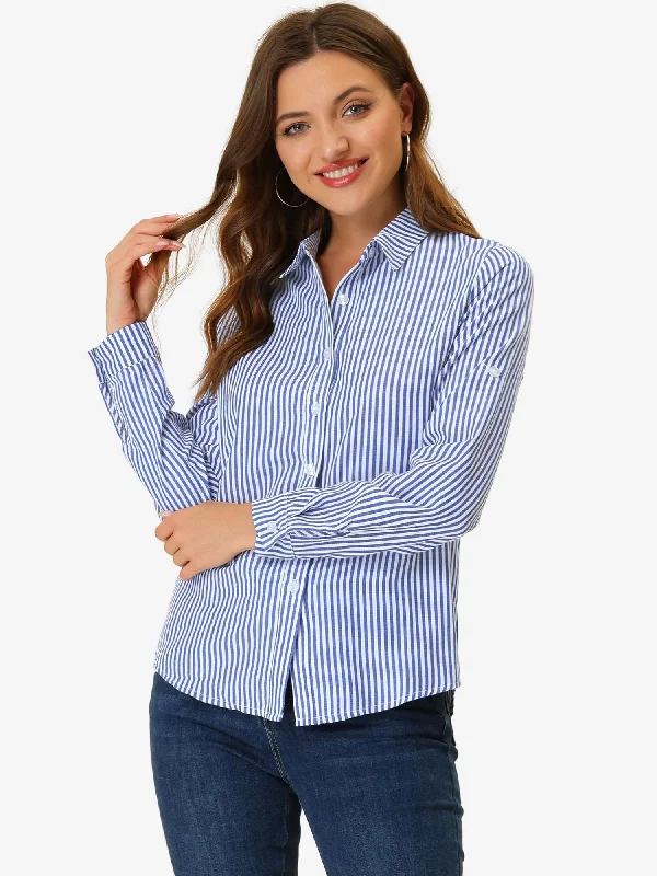 Don’t Wait – Shop Today!Striped Button Down Roll-up Long Sleeve Point Collar Shirt