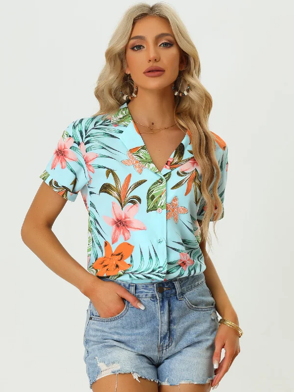 Special Discounts Inside!Hawaiian Tropical Leaves Floral Short Sleeve Button Down Shirt