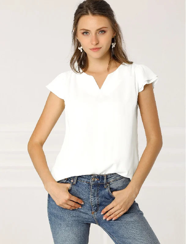 Huge Savings – Act Now!Work Business Casual Plain Cap Sleeve Blouse Top