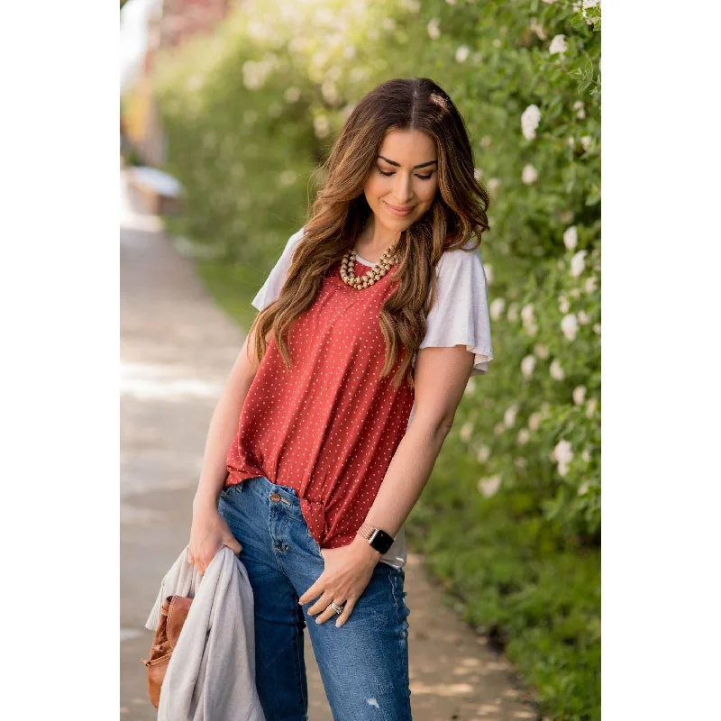 Must-Have Deals Inside!Polka Dot Front Flutter Blouse