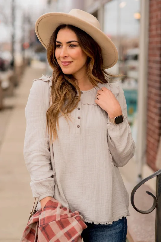 Score Huge Discounts Today!Raw Edge Button Top Blouse