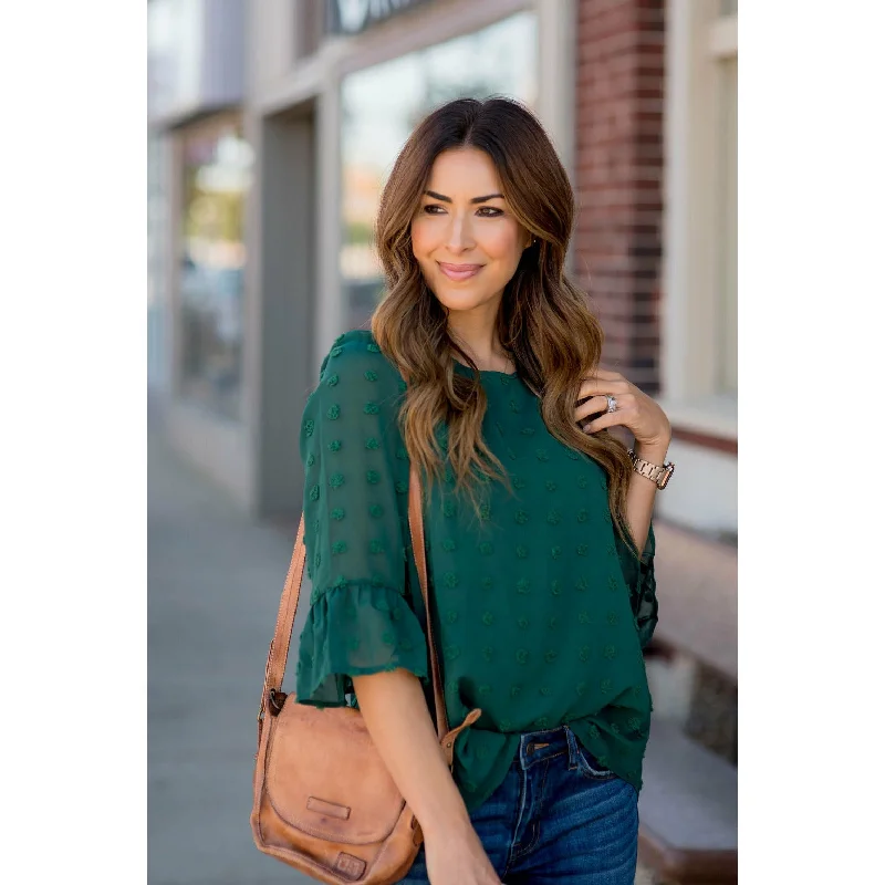 Limited Edition, Limited Price!Textured Dots Flutter Blouse